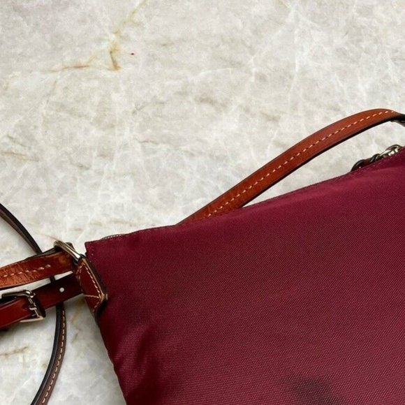 Dooney & Bourke Garnet Red with Leather Brown Crossbody Strap and Logo Patch - Picture 10 of 10